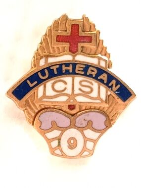 Vintage Lutheran Enamel Brooch/Art Nouveau Style/1/30 10k Gold